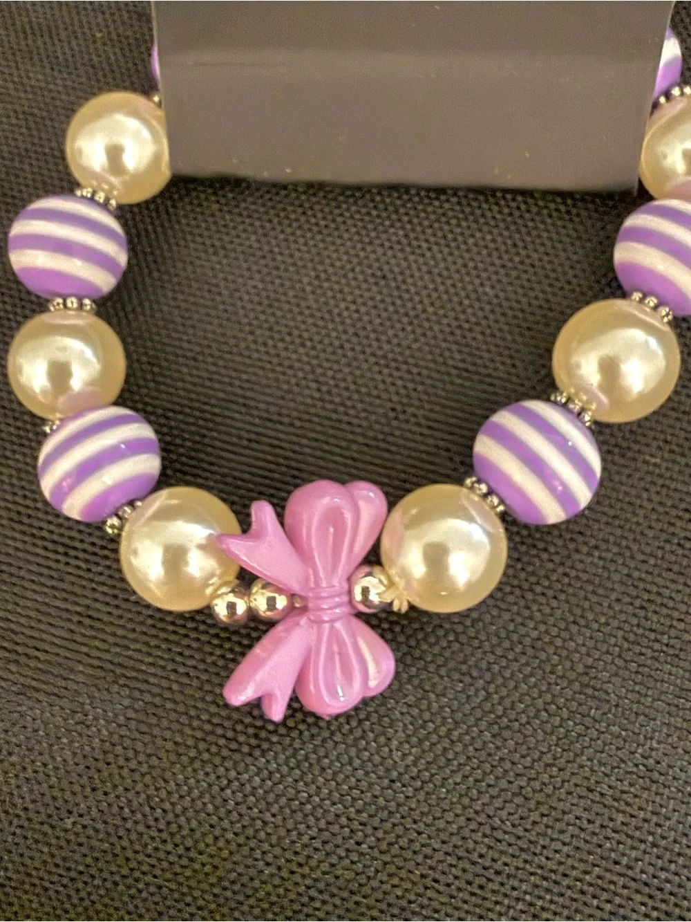 Paparazzi Purple Striped Faux Pearl Purple Bow Stretch Bracelet on Display Card